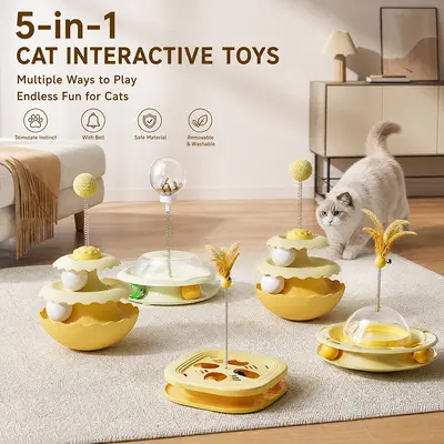 Cat Play Plate with Feather Bell Teaser Wand