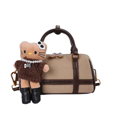 Retro Cylinder Boston Bag, Leopard Print Patchwork Shoulder Crossbody Small Bag - 9