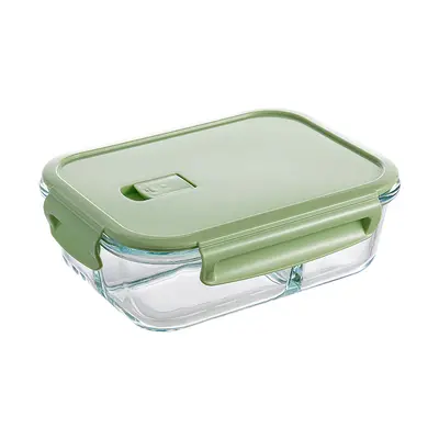 Glas-Lunchbox, Glasschüssel, transparente mikrowellengeeignete rechteckige Gemüsebehälter, hitzebeständige Lunchbox, runde Lunchbox für den Hausgebrauch