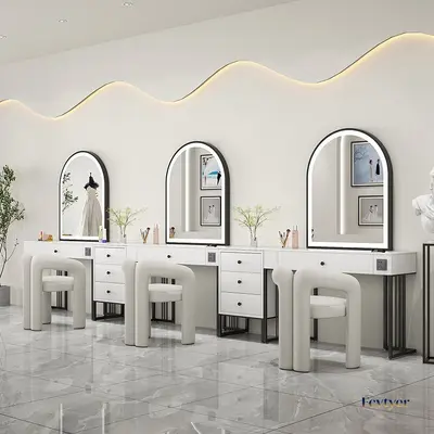 Cream-Style Studio Makeup Vanity Table with Lights