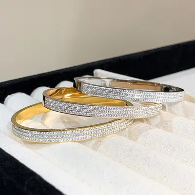 Titanstahl-Armband mit Strass, vollständig besetzt, leicht - 5