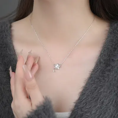 S999 silver shell star necklace women lightweight luxury artistic - 5