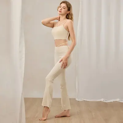Kadın İki Parça Pilates Takımı, Karın Sıkılaştırıcı, Flare Pantolon - 8