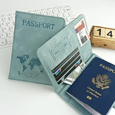 Sınır ötesi popüler deri kılıf pasaport tutucu hazır PU deri RFID pasaport çantası çok fonksiyonlu SIM kart belge çantası