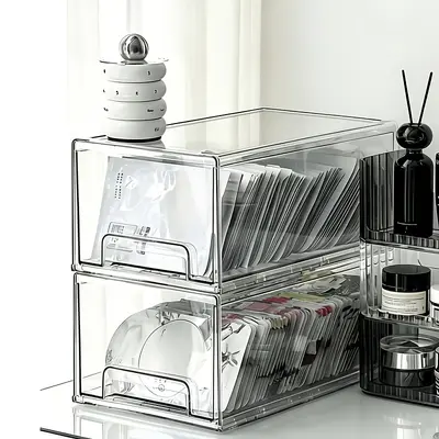 Clear PET cosmetics storage box with drawers