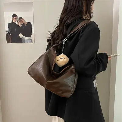 Women's Retro Solid Color Casual Shoulder Crossbody Bag - 3