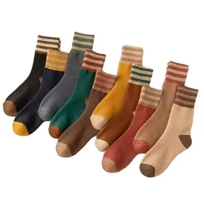 Winter Mid-Calf Terry Socks, Triple Stripe, High Elasticity