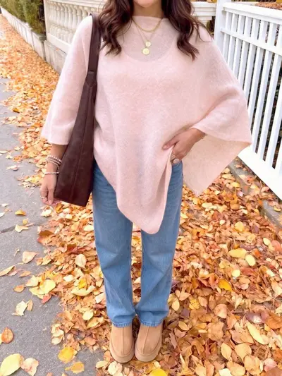 Women's Brushed Cape-Style Batwing Sleeve Autumn Winter Top - 10