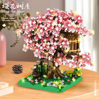 Educational Building Block Set Compatible with LEGO Rainbow Sakura Tree House - 11