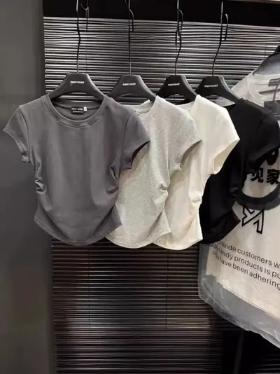 Trend Sleek Slimming Short Sleeve White Women's T-Shirt American Style Unique Gray Top Versatile Black Basic T-Shirt