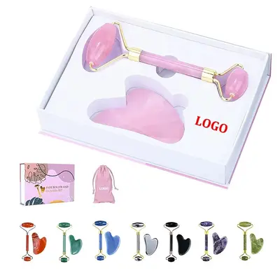 Amazon Bestseller Pembe Kristal Jade Çift Başlı Roller Masaj Cihazı Kalp Şekli Kazıyıcı Plaka Özel Masaj Kazıyıcı Plaka Stok Ürün