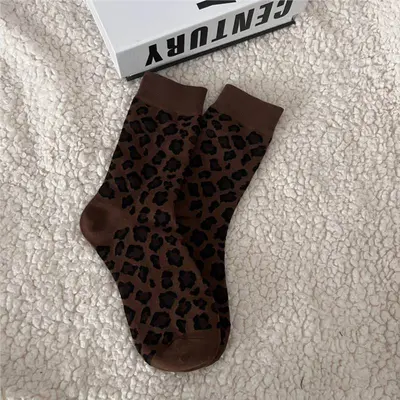 Damen-Mitteldicke Socken mit Leopardenmuster in Kaffeebraun - 7
