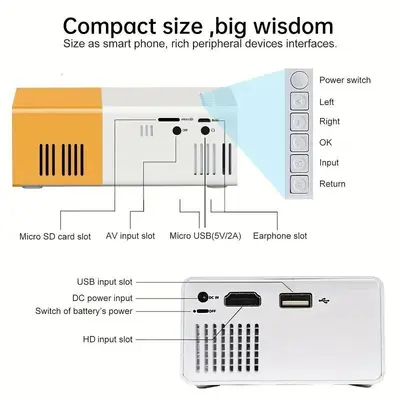 YG300 projector for home use, children screen projection, bedroom wall projection, supports 4K high-resolution mini portable projector - 5
