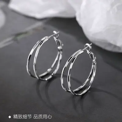 S999 sterling silver double layer ring earrings - 1