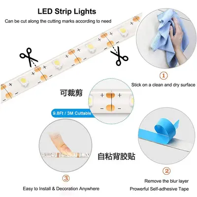 Waterproof Self-Adhesive LED Strip Light with Battery Box and Remote - 5