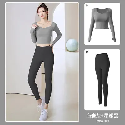 Damen-Yoga-Set, Langarm-Leggings, Lauftraining - 8