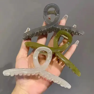 Gelees transparente koreanische Retro-Große einfache Kreuzklipp-Haarspange hinten Haarklammer Hai-Klipp-Haarspange DIY-Basis - 4