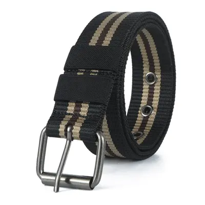 Herrenmode komfortabler Vollschnalle Nylon Taktikgürtel modischer vielseitiger gestreifter Leinengürtel - 3