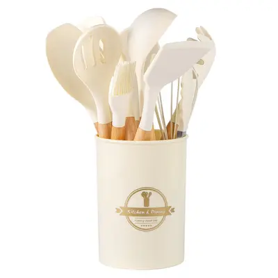12-piece white silicone kitchen utensil set with wooden handles Amazon kitchen utensils spatula Scandinavian style kitchen tools