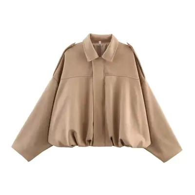 Women's Pilot Jacket with Bat Sleeves and Suede-Look Texture - 10