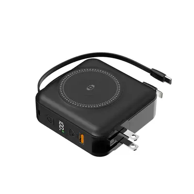 Magnetic Wireless Power Bank 15000mAh with Built-in Cable, US Plug