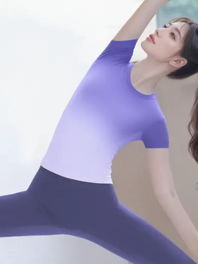 绝美渐变瑜伽服套装女2026新款高级感可外穿短袖舒适透气运动上衣 - 8