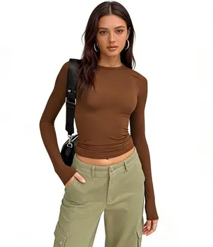 Damen-Langarm-T-Shirt mit Rundhals, Herbst, schmale Passform - 11
