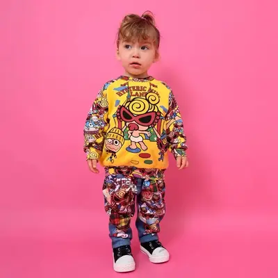 Kids' Long Pants, Black Roller Coaster Print, 100% Cotton Terry