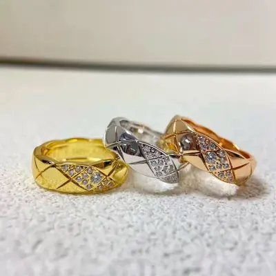 Coco-style quilted diamond couple ring, rose gold CNC - 4