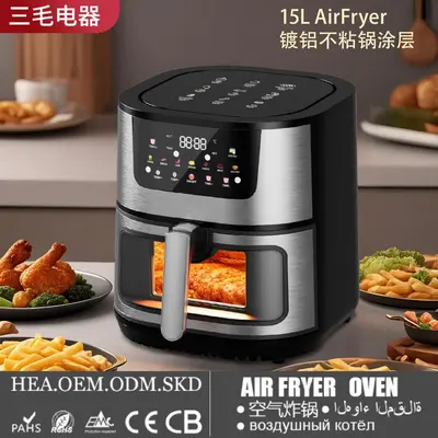 Sınır ötesi 15L dokunmatik fırın alüminyum kaplı yapışmaz tava kaplamalı görsel elektrikli fırın ev tipi ihracat 110V airfryer