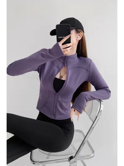 Damen-Yogajacke, Fleece-Futter, warm, Slim Fit