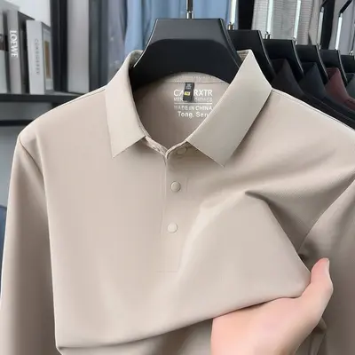 Men's Long-Sleeve Seamless Polo Shirt, Thickened Base Layer, Autumn Winter - 12