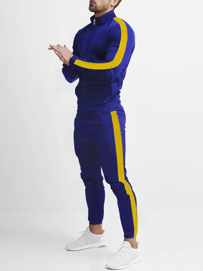 Erkek casual spor eşofman takımı, renk bloklu, trend spor ceket takımı
