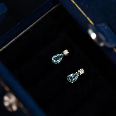 London Blue Topaz 18K gold water drop earrings, S925 sterling silver - 2