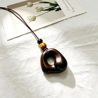 Vintage brown pendant necklace, long sweater chain women's - 4