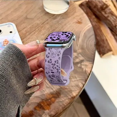 Leopard Print Cartoon Silicone Apple Watch Band, Compatible with Series 7/8/9/10/11 and SE
