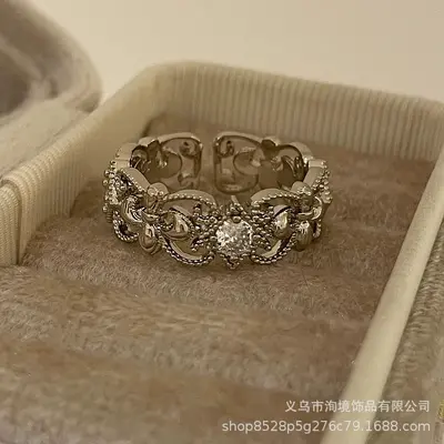 中古鸢尾花十字咖啡金戒指女款复古小众设计感独特叠戴食指戒指环 - 10