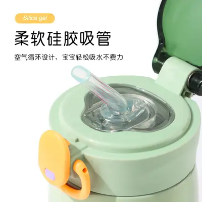 Kinder-Thermosbecher mit Strohhalm und Pop-up-Deckel, tragbar - 5