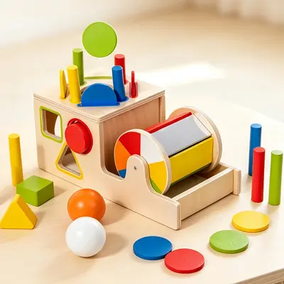Montessori öğretim araçları ahşap çekmeceli kutu tekstil tambur pres top masası erken eğitim oyuncak seti Montessori erken eğitim oyuncak seti - 7