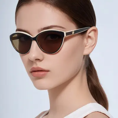 Polarisierte Cat-Eye-Sonnenbrille für Damen, leicht, mit Lederdetail