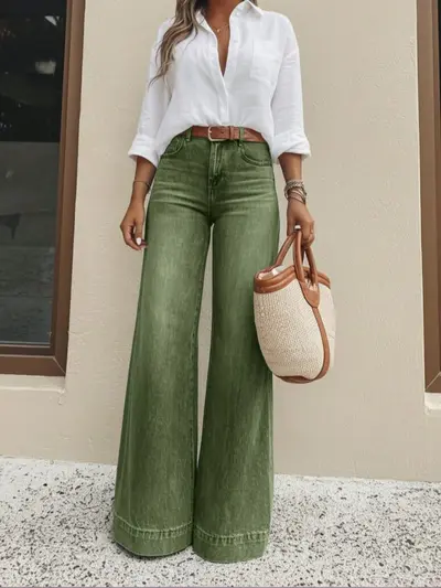 Damen-Vintage-Jeans mit Waschung, weites Bein, locker geschnitten