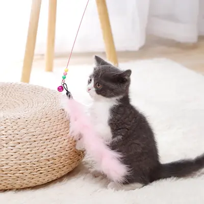 Two-Color Feather Wire Cat Teaser Wand, High Durability - 2