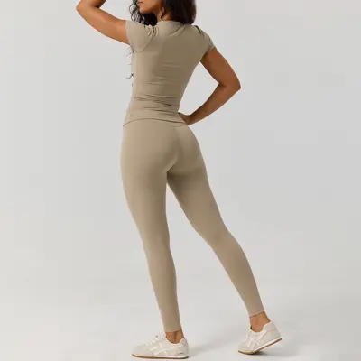 Kadın Yoga Kıyafeti İki Parça Set, Çıplak His, Bahar Yaz Spor - 4