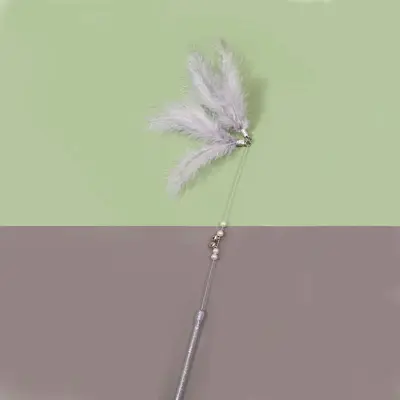 Feather Wire Cat Teaser Wand with Fur Ball and Bell, Long Pole - 13