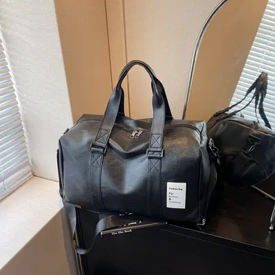 新款干湿分离运动健身包PU皮大容量独立鞋仓短途旅行包时尚行李袋