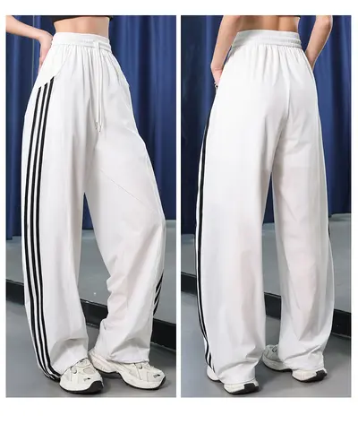 Summer Side-Stripe Sports Pants, High Waist Quick-Dry - 9