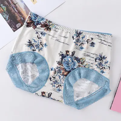 Lace Cotton Women's Seamless Antibacterial Panties, Plus Size - 10