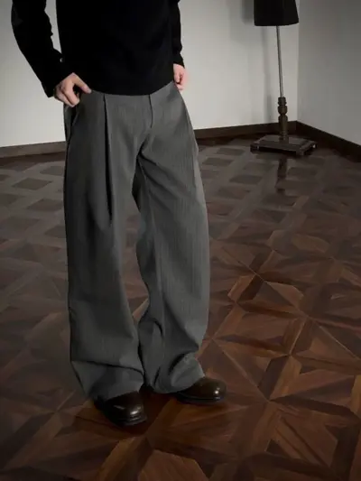 Erkek düz paça günlük pantolon, TR karışımlı çizgili kumaş