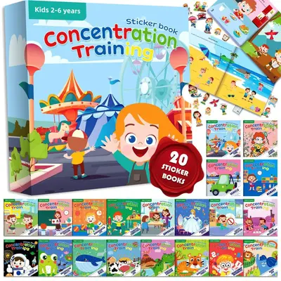 20-Bände Stickerbuch-Set zur Konzentrationsförderung für Kinder