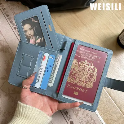 Retro denim pasaport cüzdanı ve kart çantası, taşınabilir belge saklama